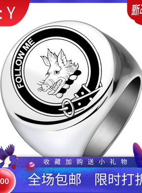 新款欧美跨境摇滚复古朋克乐队22MM圆形FOLLOW ME钛钢戒指不锈钢