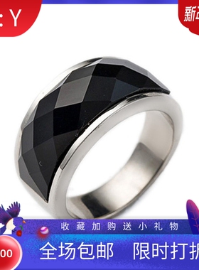 黑白多切面镶宝石现货戒指新品