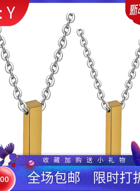 新款厂家个性光面小长条吊坠可激光Logo镶钻不锈钢情侣项链女