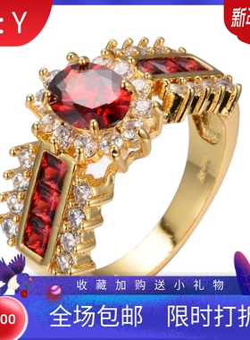 新款欧美黄金 紫色椭圆锆石戒指微镶电镀指环国际