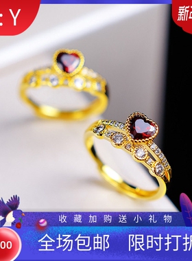 越南沙金红宝石日韩风现货女戒