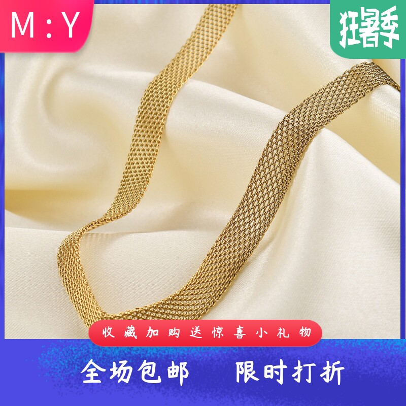 新款欧美简约镂空宽金属8MM项链女Choker颈链锁骨链ins钛钢脖链项