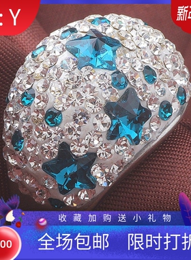 新款欧美海洋之心蓝色星星微钻不锈钢女士复古戒指 时尚个性指环