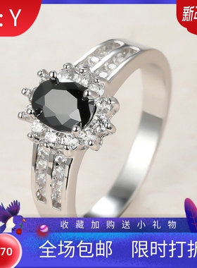 新款跨境欧美时尚椭圆锆石戒指女双排白色微镶小钻指环气质百搭