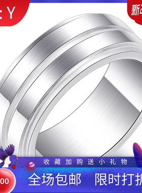 新款热卖欧美简约个性ins单条凹槽男女钛钢戒指 不锈钢戒指
