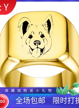 新款欧美跨境创意简约小狗动物狗狗18MM钛钢戒指复古方形圆形指环