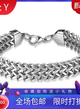 新款欧美ins朋克摇滚嘻哈潮流12MM时尚手链不锈钢龙骨链手链热卖