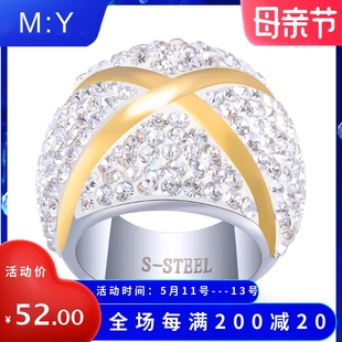 欧美时尚 新品 女士钛钢交叉戒指 个性 316L不锈钢灰色镶钻 指环饰品