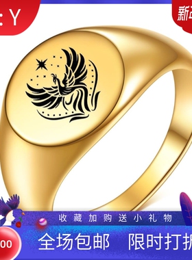 新款欧美不锈钢光面指环12MM椭圆钛钢18K金色指环火凤凰戒指男女