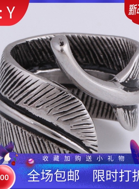 新款欧美复古ins简约做旧可开口羽毛叶子304不锈钢钛钢个性戒指女