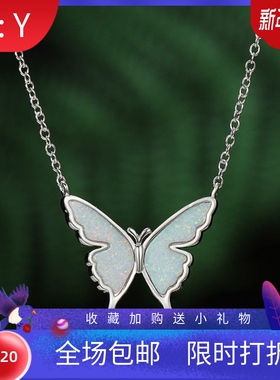 新款跨境欧美时尚韩式小众白金白色澳宝蝴蝶项链女式百搭锁骨链