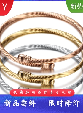 欧美简约三色18K金3MM电缆线不锈
