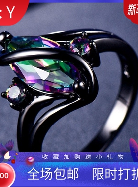 新款亚马逊黑金S形锆石高档镶钻戒指男士 时尚简约欧美风指环