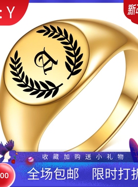 新款厂家ins网红不锈钢激光树叶字母戒指钛钢18K金指环戒指女