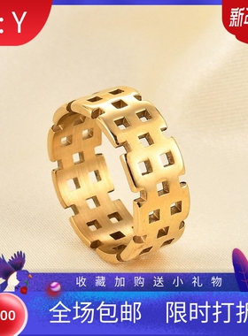 新款厂家 不锈钢8MM表带创意18K金戒指镂空潮流时尚配饰百搭热卖