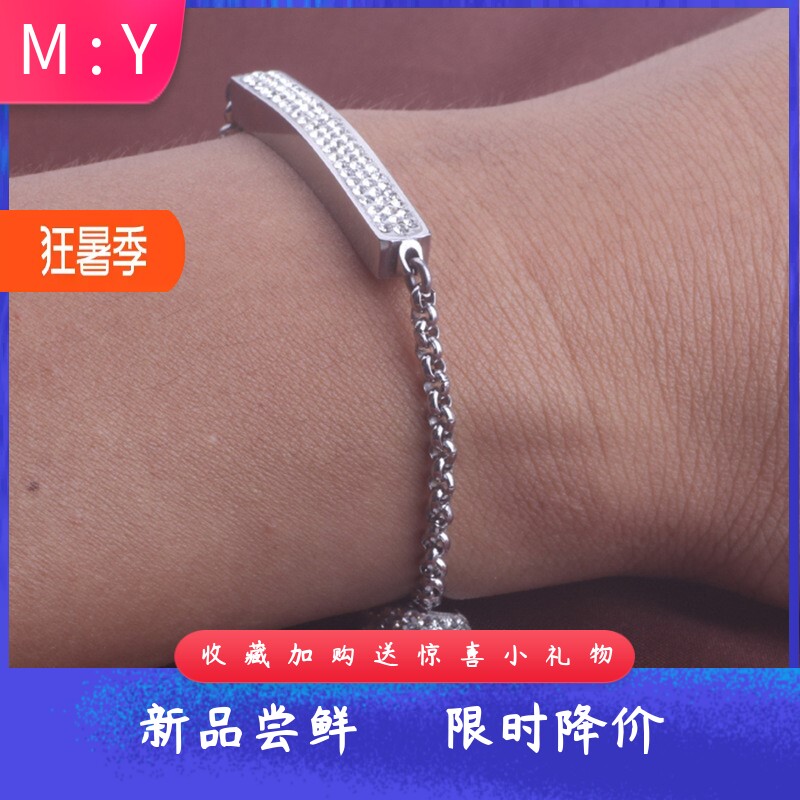 欧美不锈钢手镯镶钻三排心形幸运