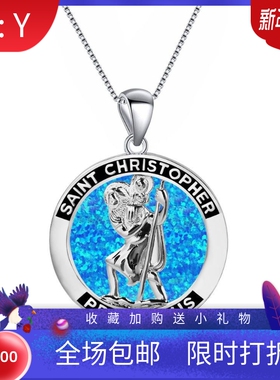 新款 ins风 爆款澳宝蓝色圣母吊坠项链吊坠饰品镶进口欧泊