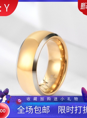 新款亚马逊欧美跨境 6 8MM钨钢间黑金钨金指环时尚百搭戒指女