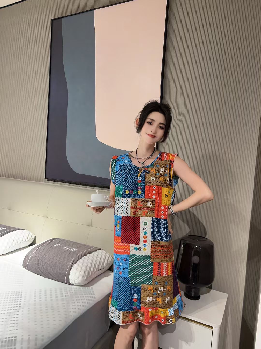 睡裙女夏季新款棉绸无袖大码夏季薄款甜美睡衣夏天休闲家居服潮