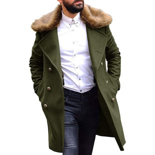 trench coat with Mid collar中长款 wool fur 冬毛领风衣 length