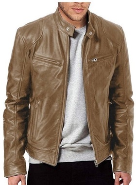 British simple leather jacket for men商务绅士拉链设计皮夹克