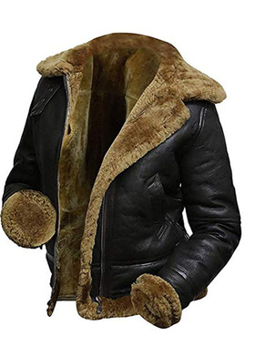 European period black fur jacket冬季皮毛一体黑色加绒皮外套男