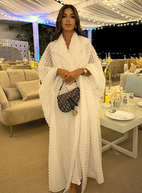 Cross border Muslim Arab迪拜柔美外套罩衫穆斯林中东蝙蝠袖长袍