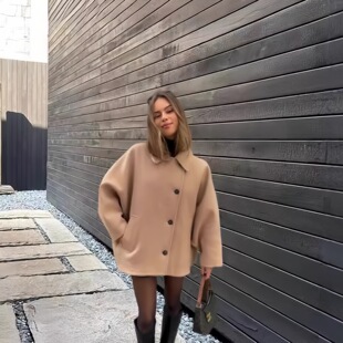 niche coat爆款 design 设计斜扣宽松毛呢女外套 women Original