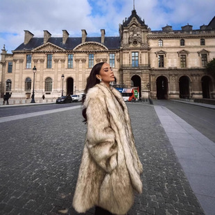 亚马逊速卖通秋冬欧美外贸街头中长款人造毛皮草外套狐狸毛