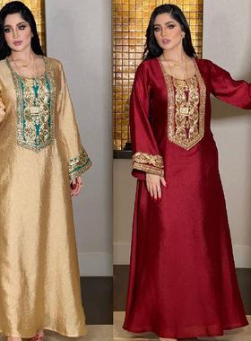 Dubai Arab Export跨境迪拜阿拉伯女装金丝亮片高级美长袍女长裙