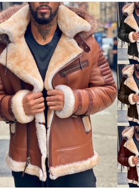 Original faux fur coat outdoor原生态仿皮草大衣连帽毛领加厚男
