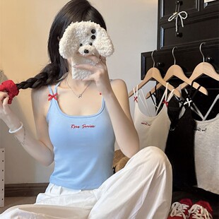 纯欲辣妹蝴蝶结吊带美背背心内衣带胸垫后背交叉外穿打底抹胸上衣