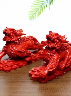 朱砂貔貅摆件风水招财一对皮丘办公家居摆设貔恘招财摆件车内