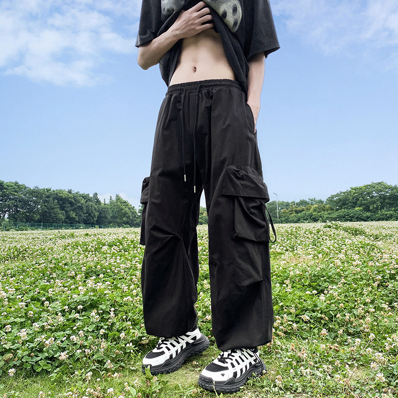 高品质夏款男工装裤大口袋褶皱抽绳束脚阔腿冲锋裤h275P45,男装休闲裤,星座1013-1