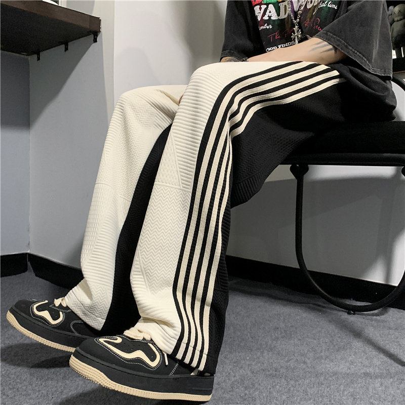 港风夏款男休闲裤条纹拼色褶皱直筒宽松卫裤h2531P40,男装休闲裤,星座1013-1