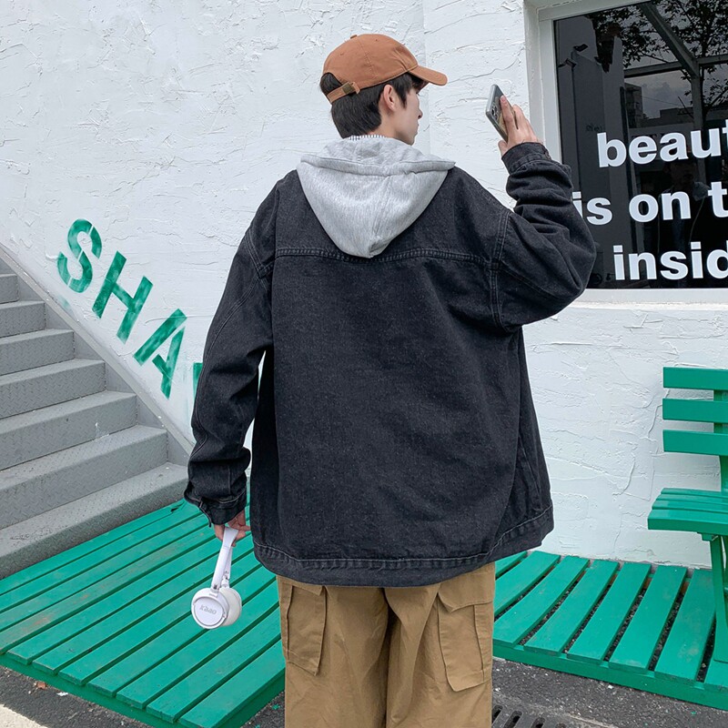 港风秋冬款男牛仔工装夹克连帽宽松休闲韩版外套J,男装夹克,星座1013-1