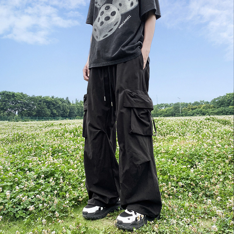 高品质夏款男工装裤大口袋褶皱抽绳束脚阔腿冲锋裤h275P45,男装休闲裤,星座1013-1