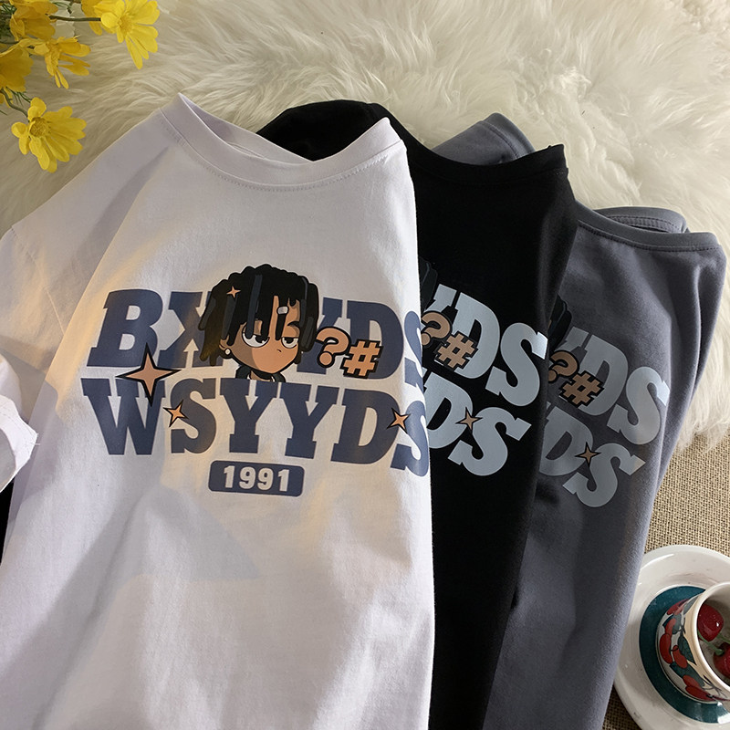 夏款男短袖T恤纯棉字母卡通人物印花五分袖T恤衫T655P30,男装T恤,星座1013-1