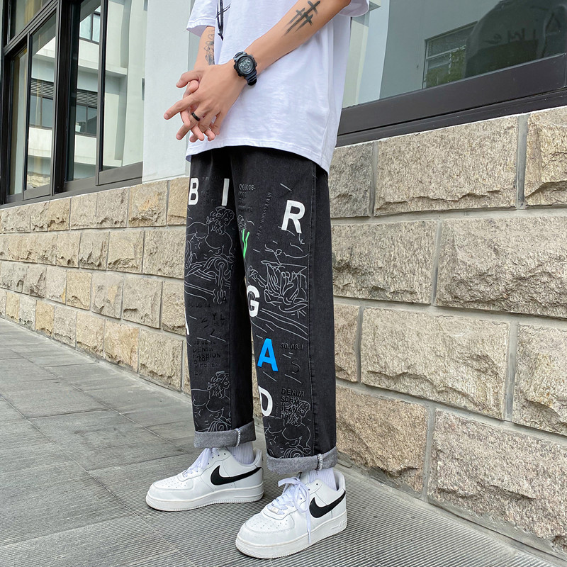 港风夏款男牛仔裤字母印花直筒潮九分裤nk2213P40,男装牛仔裤,星座1013-1