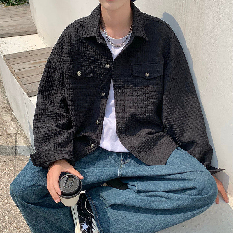 2022港风秋款男夹克条纹方格休闲外套J,男装夹克,星座1013-1