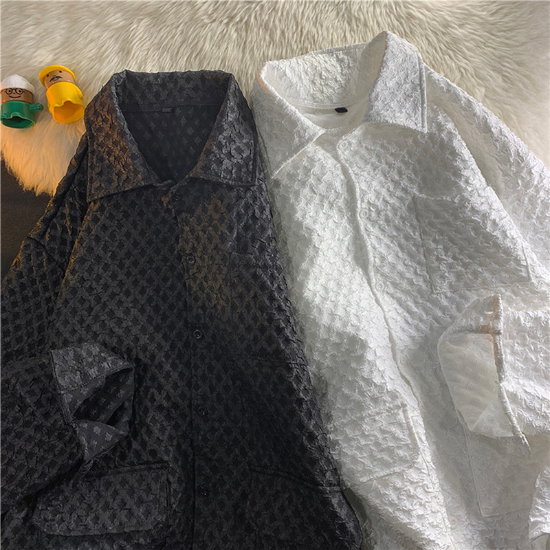 高品质港风夏款男衬衫蛇形立体压花工装大口袋长袖衬衣CS106,男装衬衫,星座1013-1