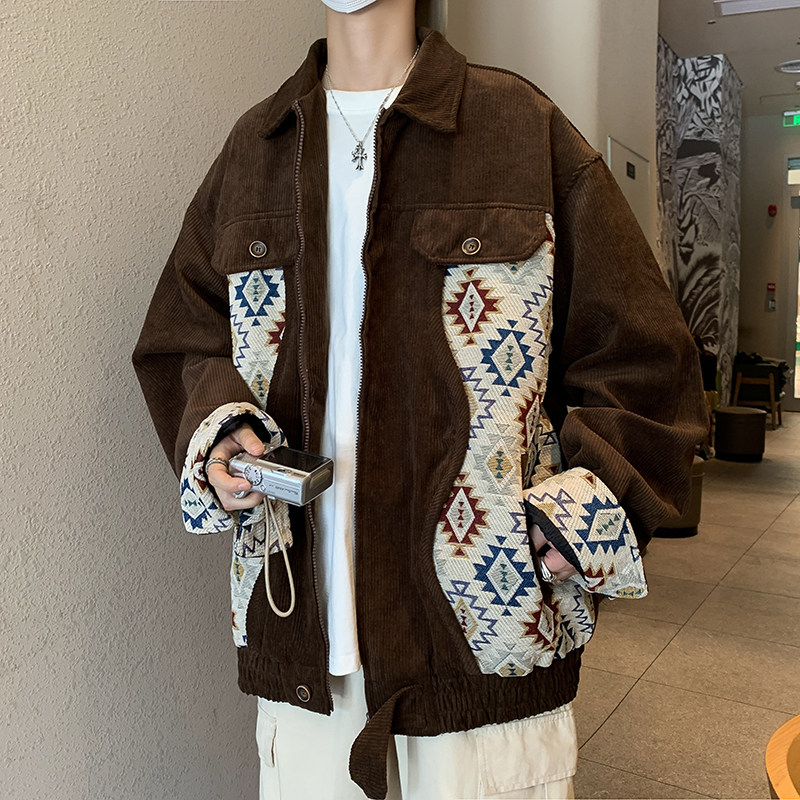 港风秋款男夹克灯芯绒刺绣巴克洛拼色休闲外套JK066P70,男装夹克,星座1013-1