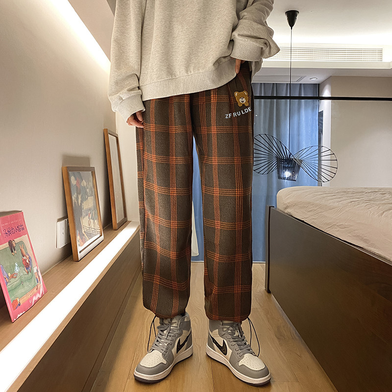2023春款港风男休闲裤格子卡通字母印花束脚宽松九分裤h208P40,男装休闲裤,星座1013-1