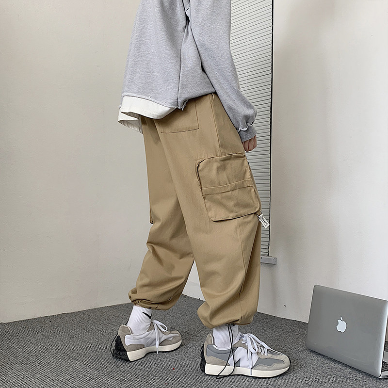 高品质春款男休闲裤工装大口袋拉链宽松贴标抽绳潮九分裤h82,男装休闲裤,星座1013-1