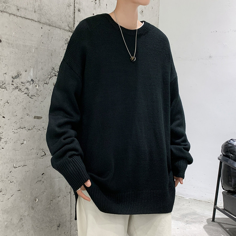 港风秋男针织套头圆领毛衣侧分叉韩版纯色宽松休闲外套M8804P35,男装针织衫/毛衣,星座1013-1