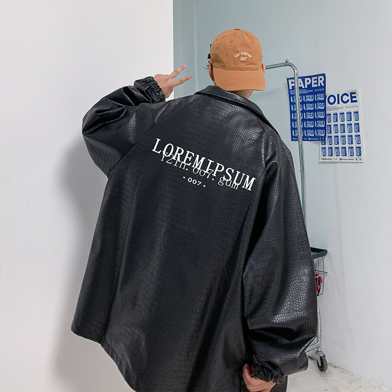 2023港风秋款男皮夹克蛇皮字母印花机车皮衣外套JK8075P75,男装皮衣,星座1013-1