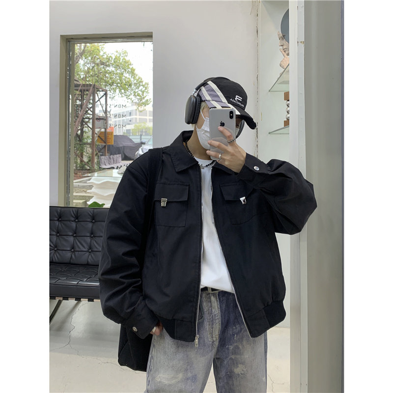 港风秋款男夹克短款工装口袋铁环扣休闲外套JK6593P70,男装夹克,星座1013-1