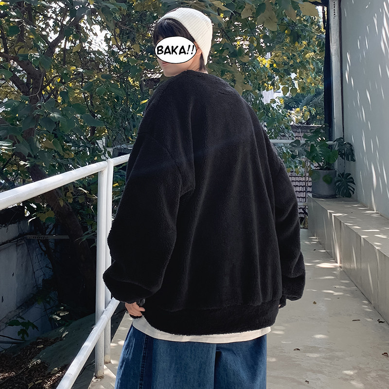 港风秋冬男圆领套头卫衣羊羔毛休闲外套W87,男装卫衣,星座1013-1