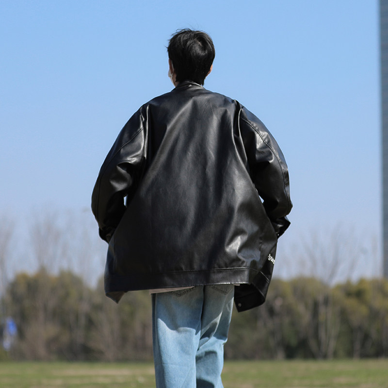 港风秋款男PU皮衣立领机车字母印花侧边拉链皮夹克外套JK9260P75,男装皮衣,星座1013-1
