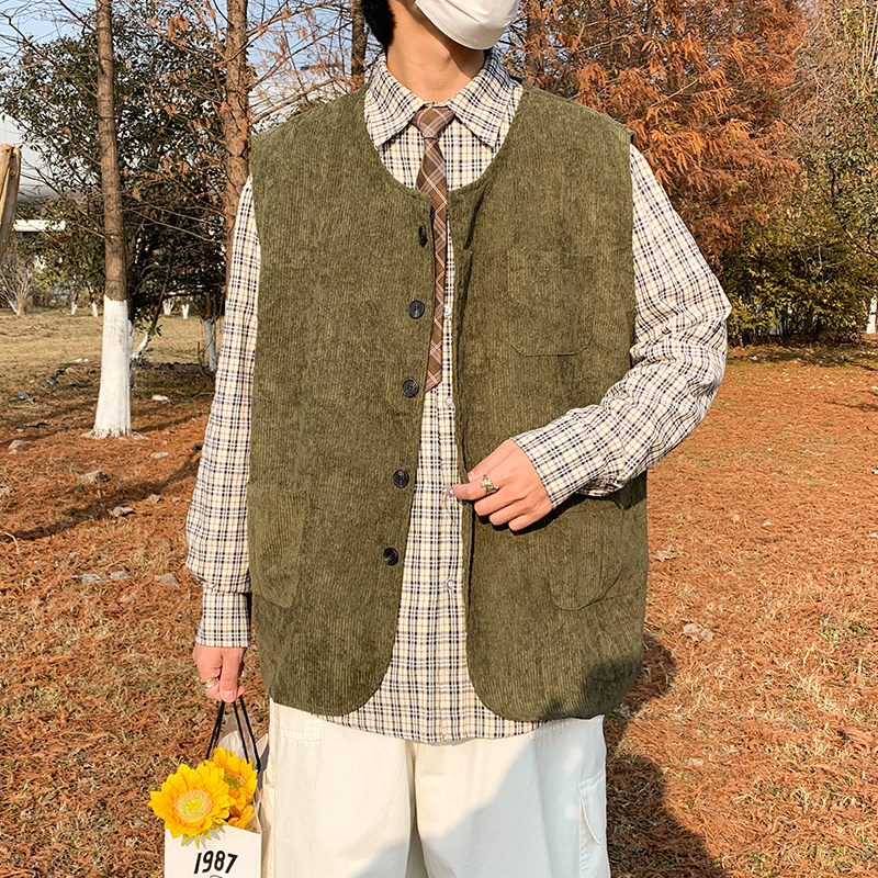 港风春款男圆领马甲背心灯芯绒工装大口袋无袖坎肩外套MJ17,男装背心/马甲,星座1013-1